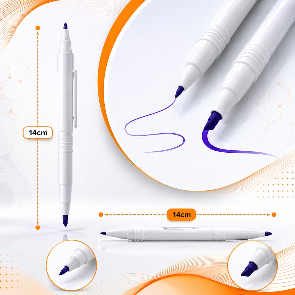 Dual-tip medical skin marker pen designed for surgical planning and precise incision guidance