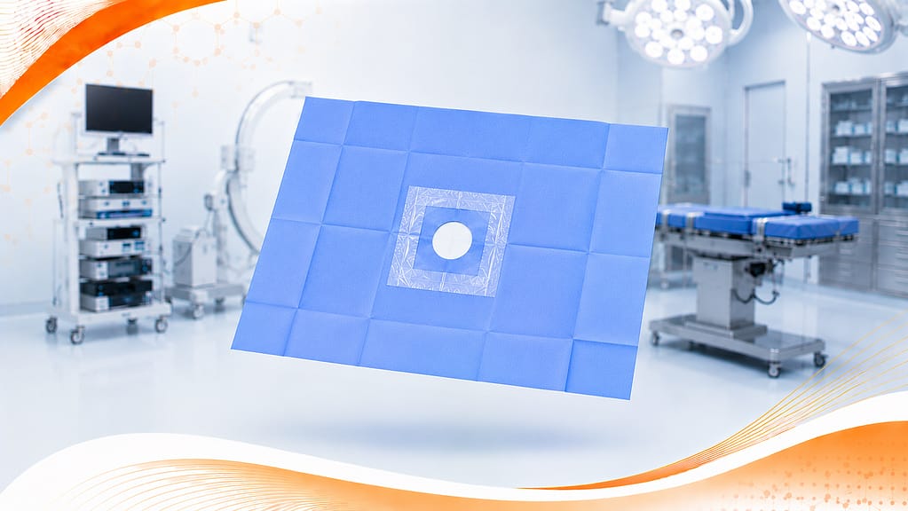 Sterile arthroscopy surgical drape designed for minimally invasive orthopedic procedures with fluid collection and visualization access