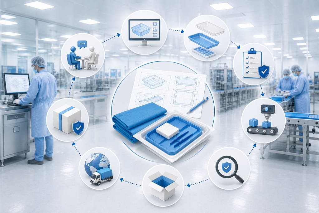 Custom medical product development workflow from concept design to sterile surgical manufacturing production