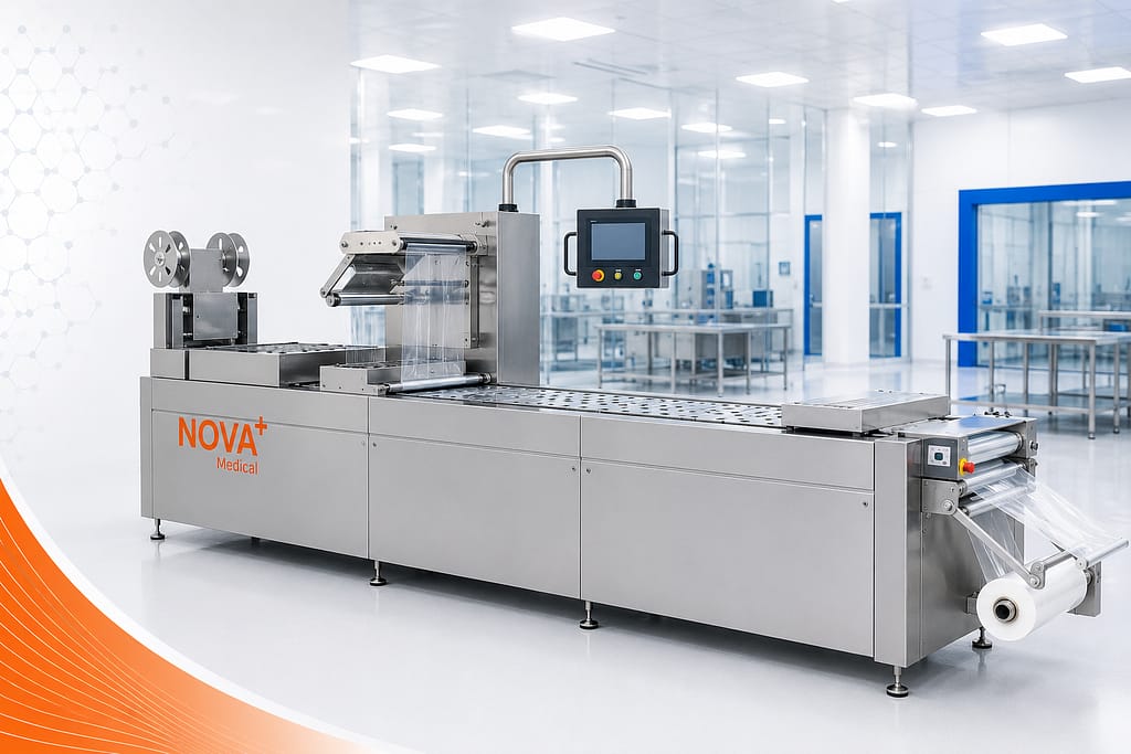 Thermoforming machine used for medical packaging trays and sterile surgical product manufacturing