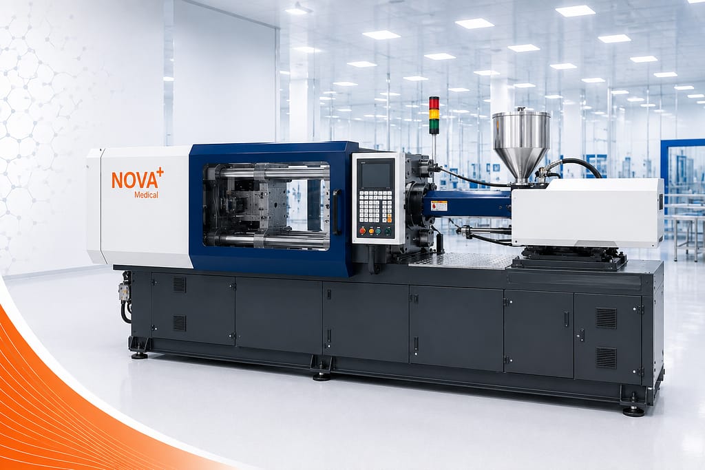 Industrial injection molding machine for medical device component manufacturing in cleanroom environment