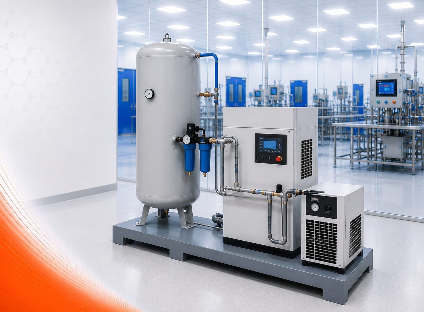 Compressed air system for cleanroom manufacturing environment supporting sterile medical device production