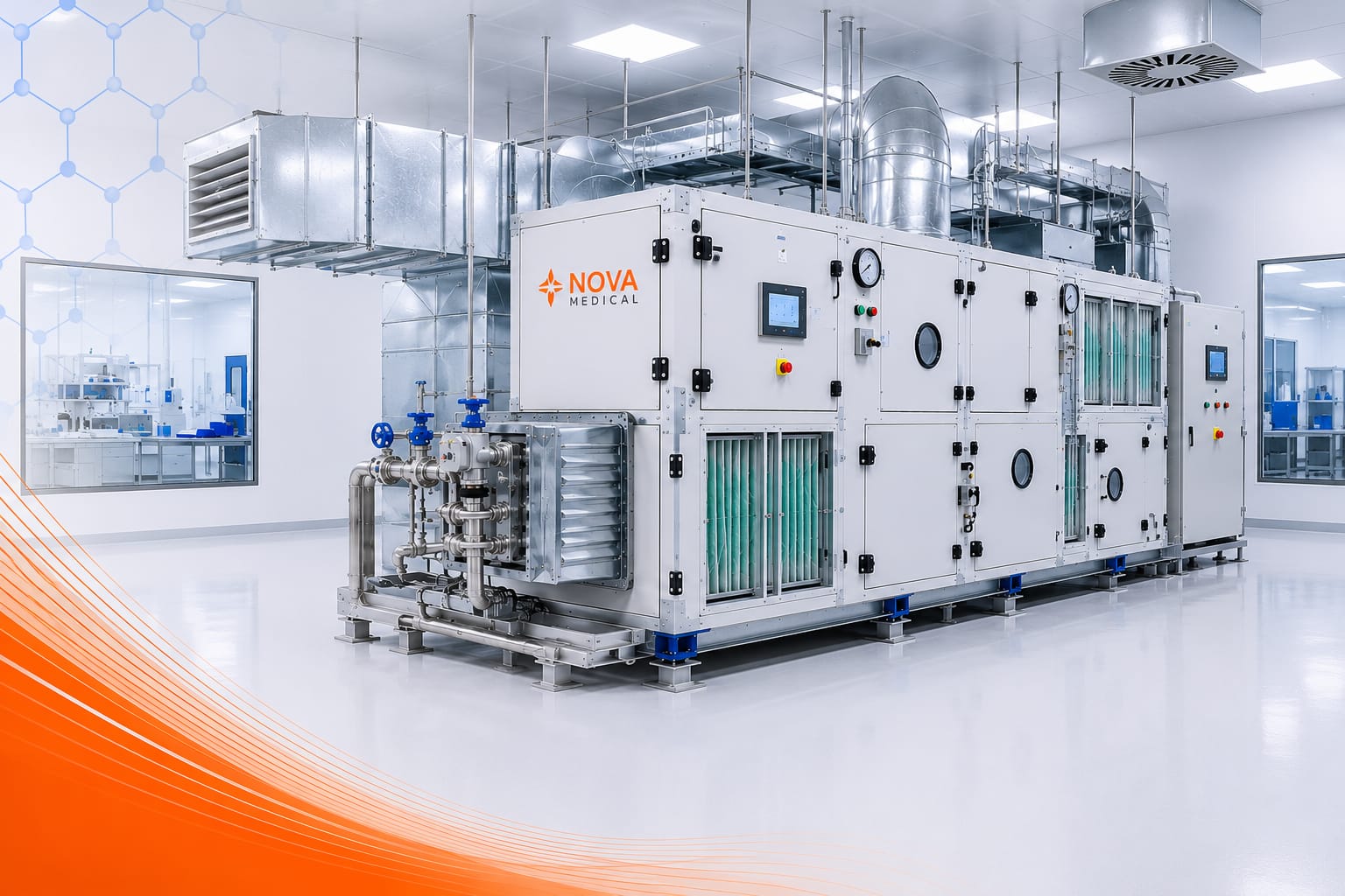 Cleanroom HVAC system for Class 7 and Class 8 controlled environments in medical manufacturing facilities