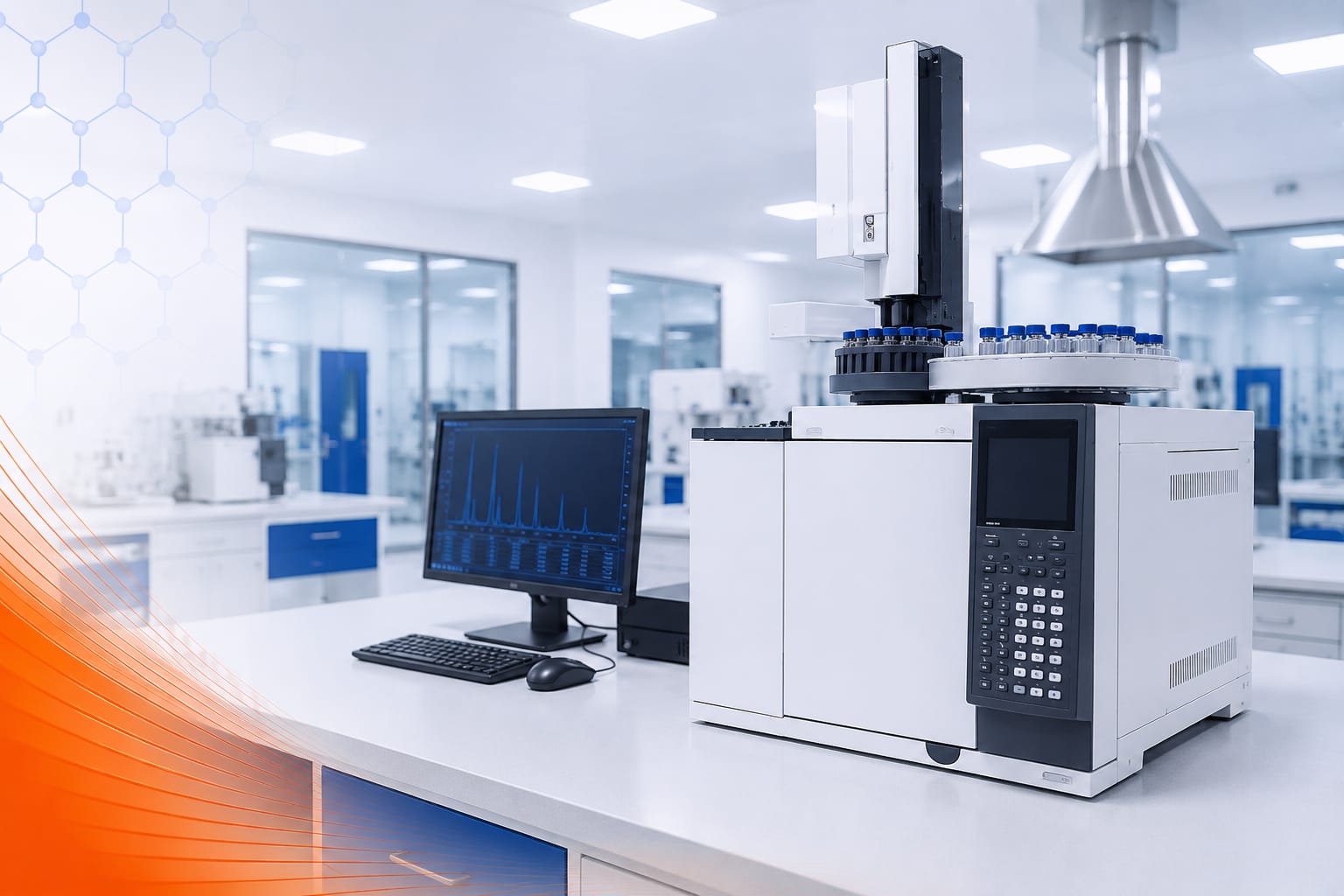 Gas chromatography system used for analytical testing and quality verification in medical manufacturing