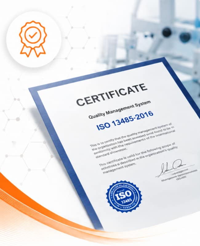 ISO 13485 certification document for medical device quality management systems