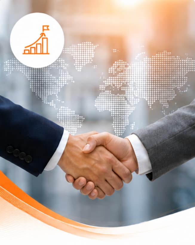 Business handshake representing OEM medical manufacturing partnership and global healthcare collaboration