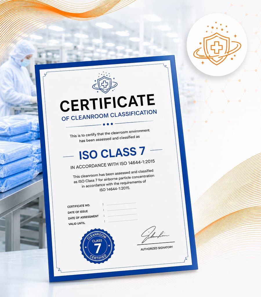 ISO Class 7 cleanroom environment for advanced sterile healthcare manufacturing and production control